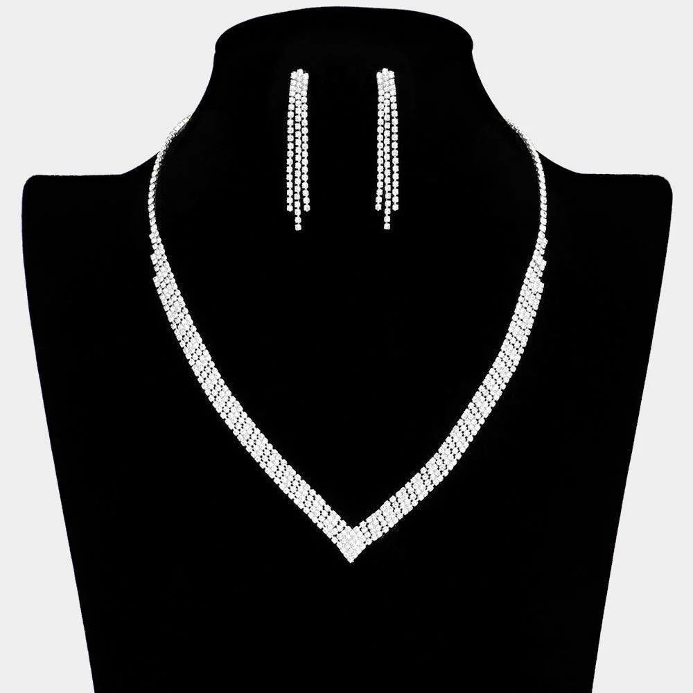Silver V Shaped Necklace Rhinestone Paved - Jewelry Store by Erik Rayo