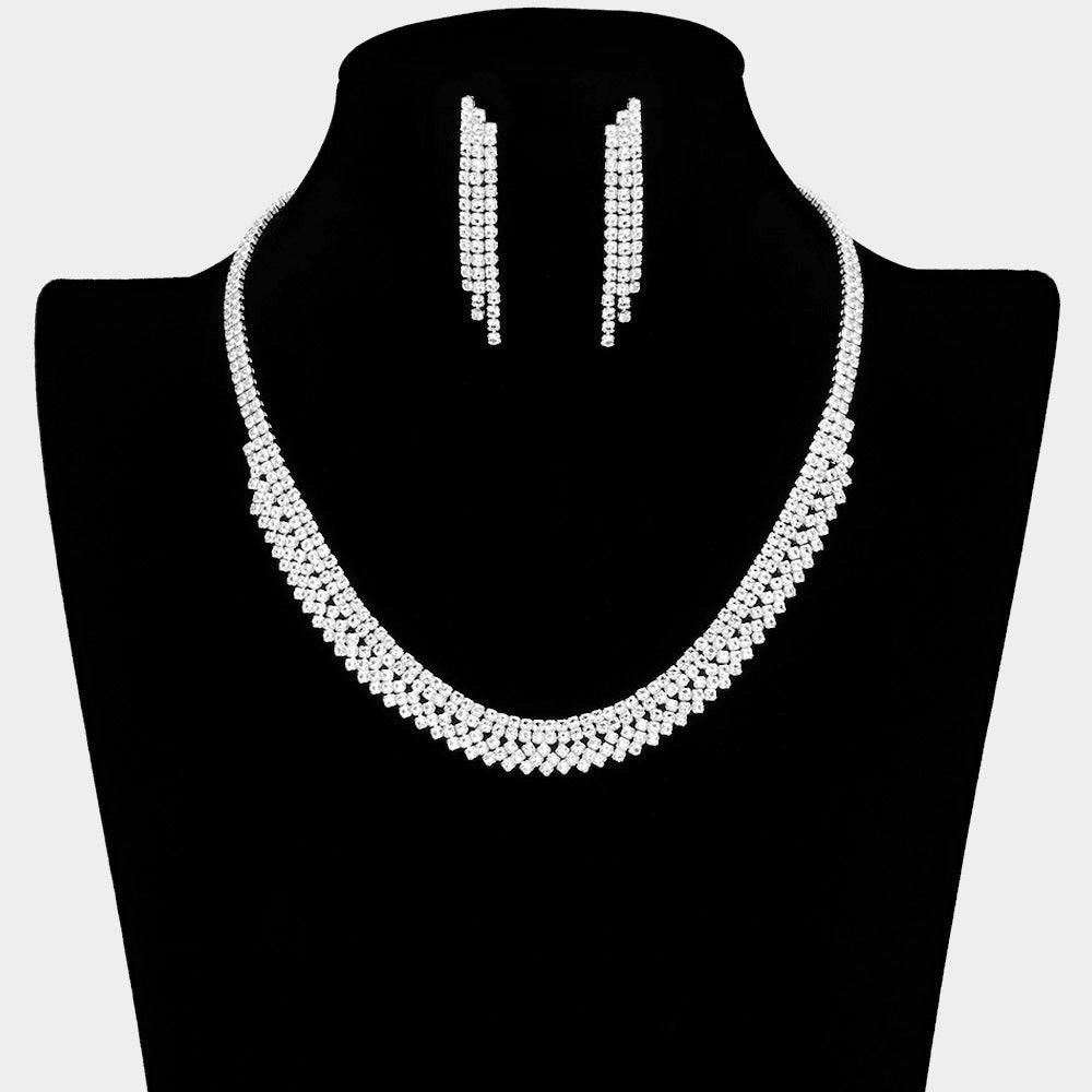 Silver Necklace Rhinestone Paved