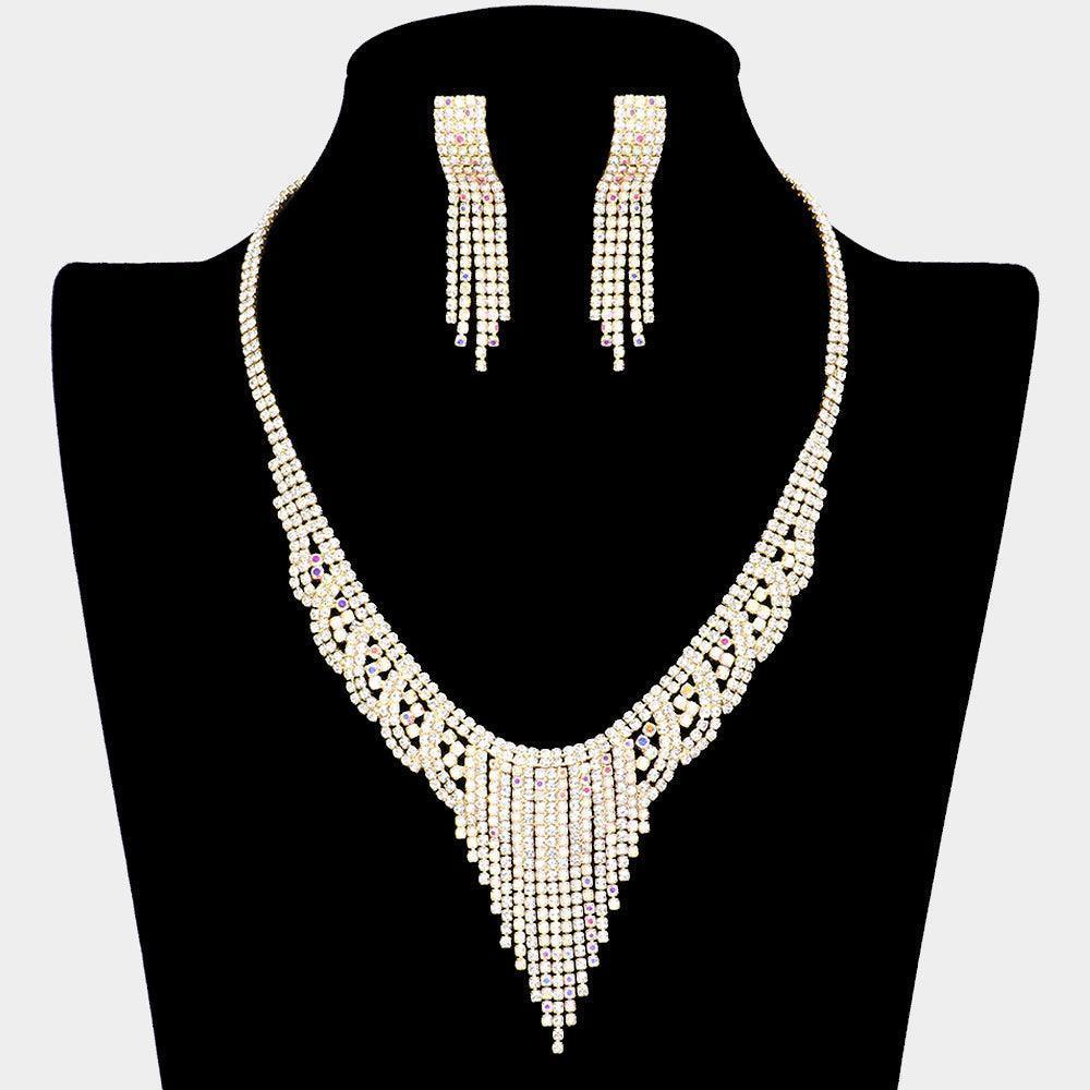 Gold Fringe Necklace Rhinestone Paved - Jewelry Store by Erik Rayo