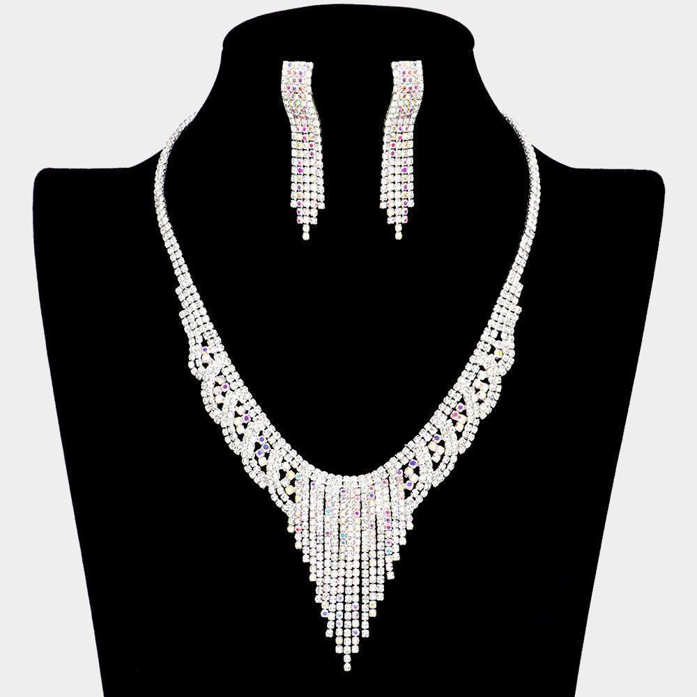 Silver Fringe Necklace Rhinestone Paved - Jewelry Store by Erik Rayo