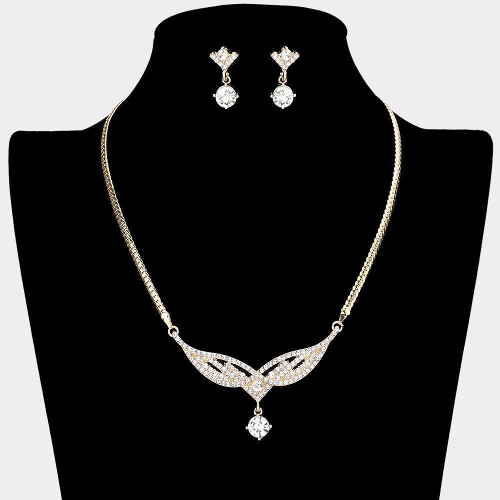 Gold Round Stone Accented Rhinestone Necklace - Jewelry Store by Erik Rayo