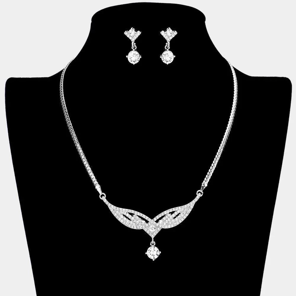 Silver Round Stone Accented Rhinestone Necklace - Jewelry Store by Erik Rayo