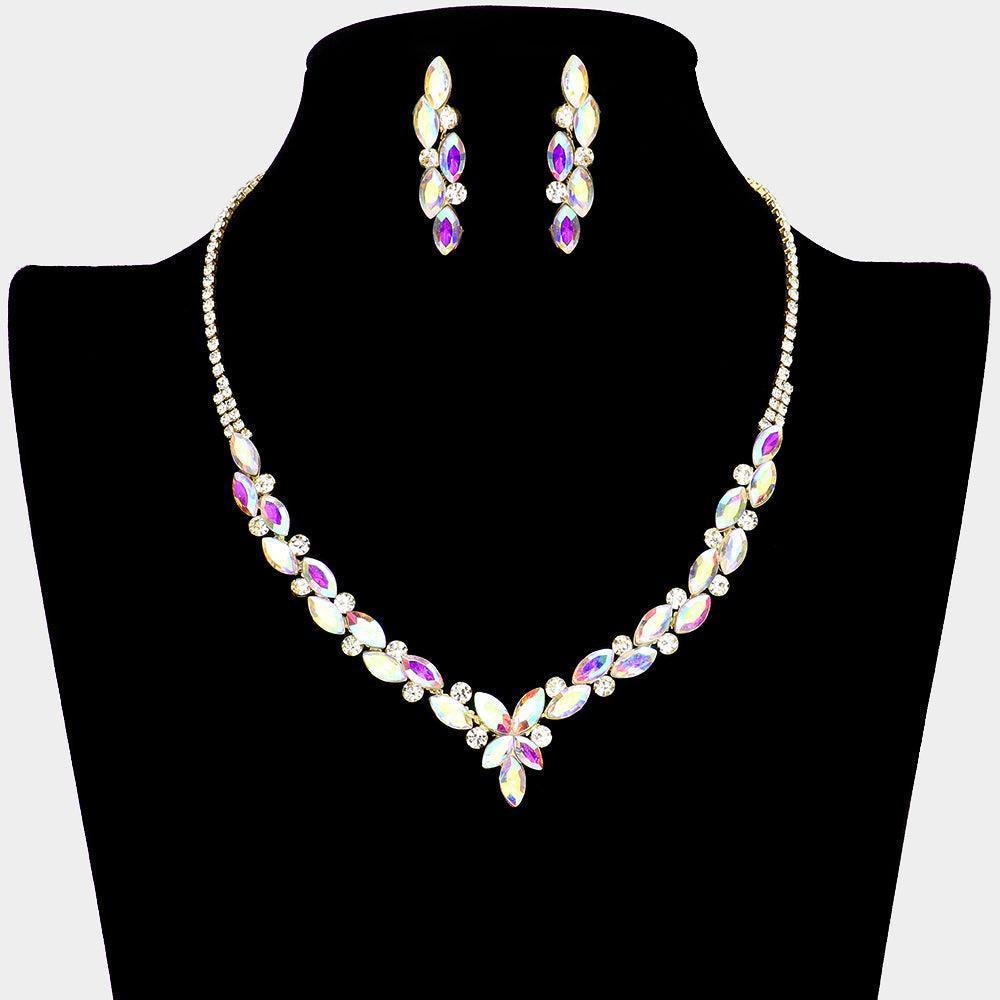 Gold Round Marquise Stone Cluster Rhinestone Necklace - Jewelry Store by Erik Rayo