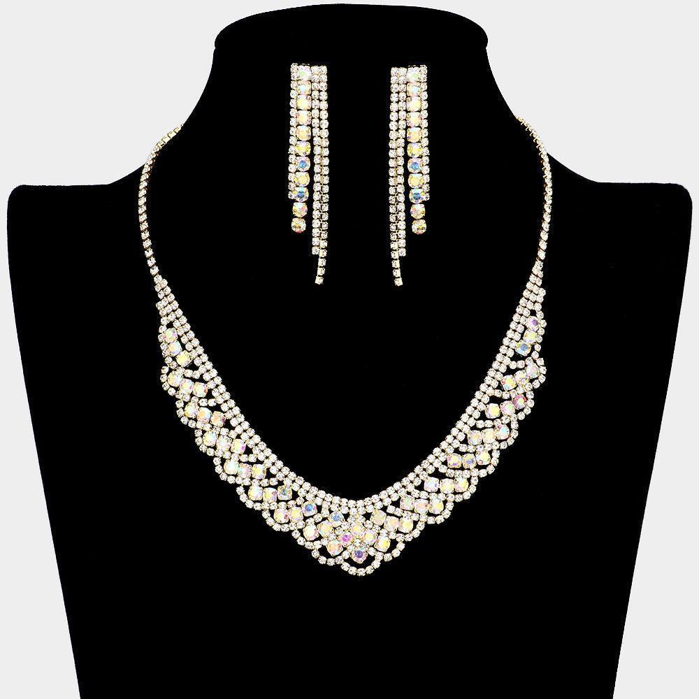 Gold Round Stone Cluster Accented Rhinestone Necklace - Jewelry Store by Erik Rayo