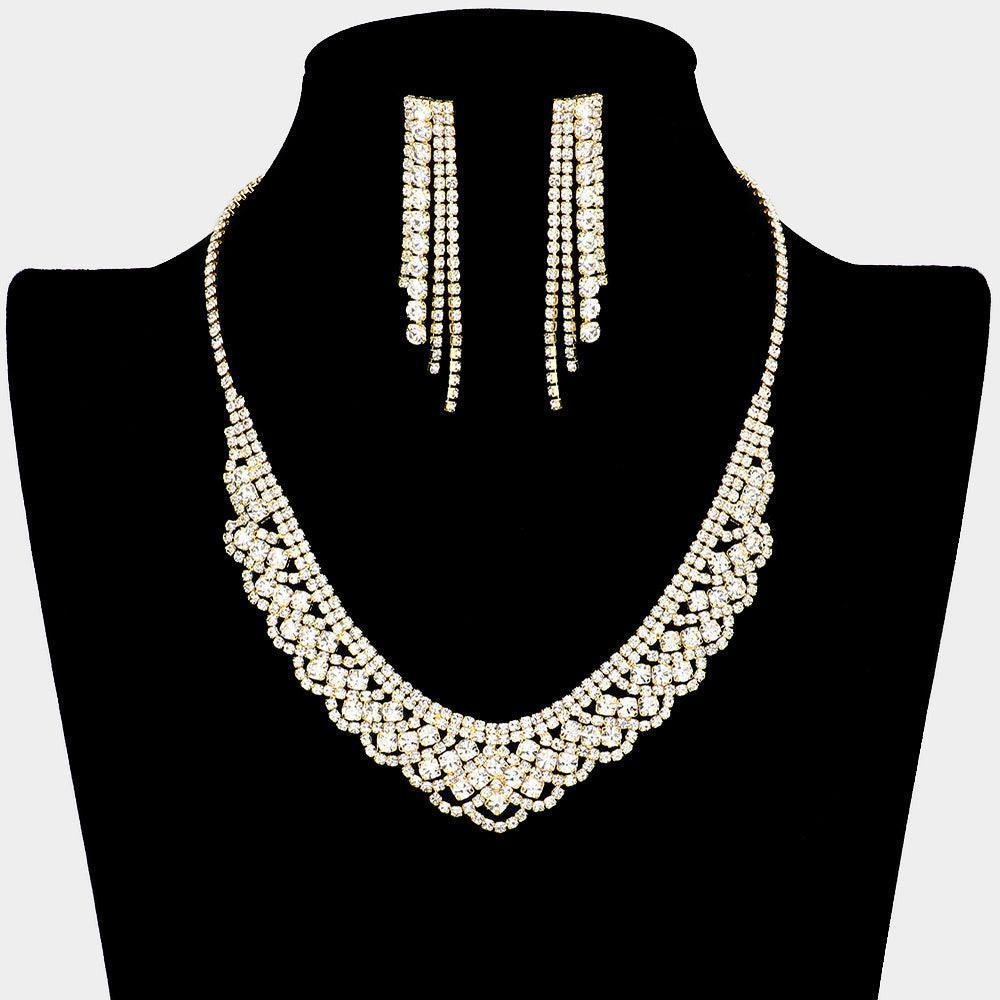 Gold Round Stone Cluster Accented Rhinestone Necklace - Jewelry Store by Erik Rayo
