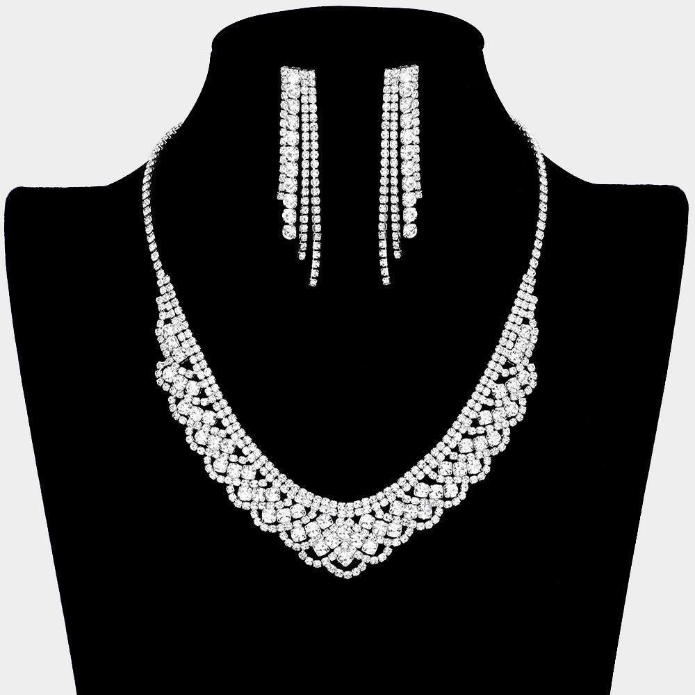 Silver Round Stone Cluster Accented Rhinestone Necklace - Jewelry Store by Erik Rayo