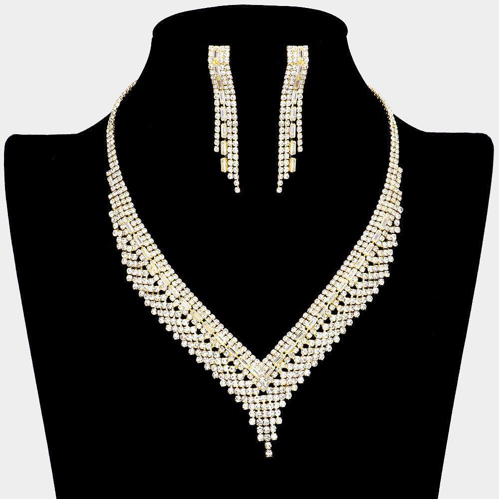 Gold V Shaped Necklace Rhinestone Paved - Jewelry Store by Erik Rayo