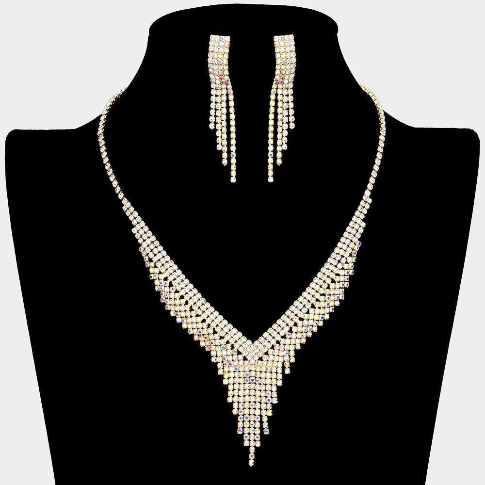 Gold V Shaped Necklace Rhinestone Paved - Jewelry Store by Erik Rayo