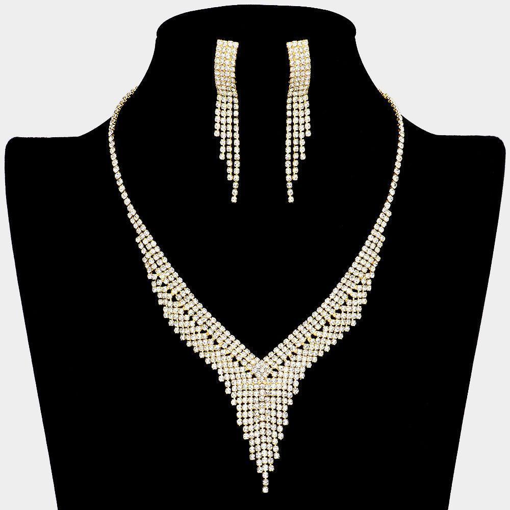 Gold V Shaped Necklace Rhinestone Paved - Jewelry Store by Erik Rayo