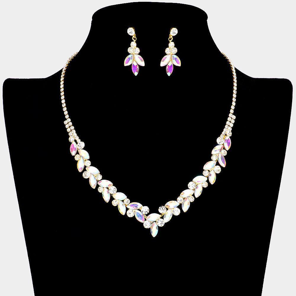 Gold Marquise Round Stone Custer Rhinestone Necklace - Jewelry Store by Erik Rayo