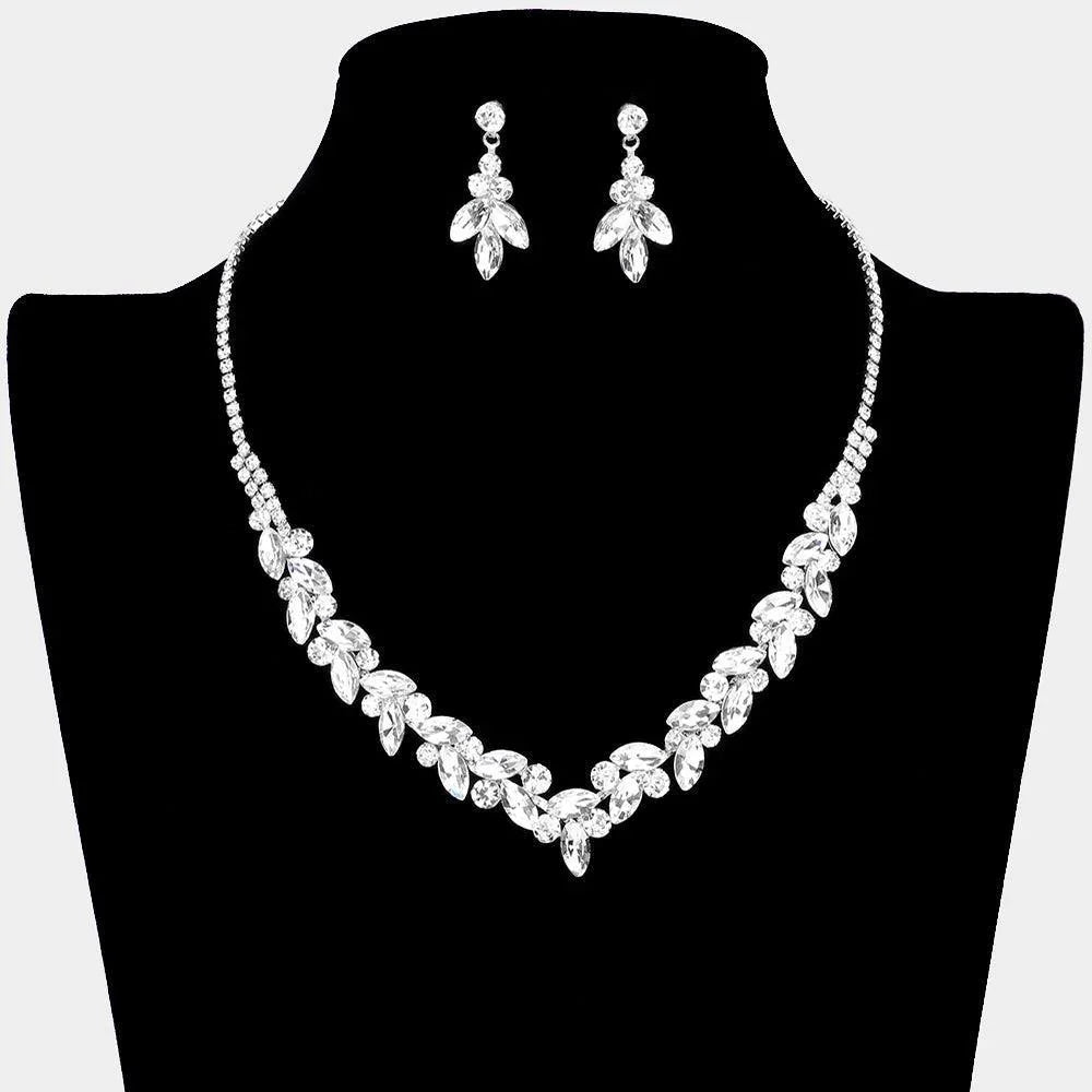 Silver Marquise Round Stone Custer Rhinestone Necklace - Jewelry Store by Erik Rayo