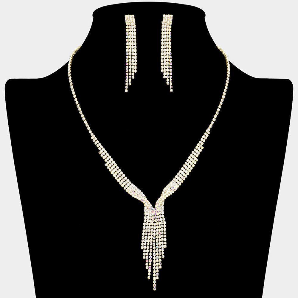 Gold Fringe Necklace Rhinestone Paved - Jewelry Store by Erik Rayo