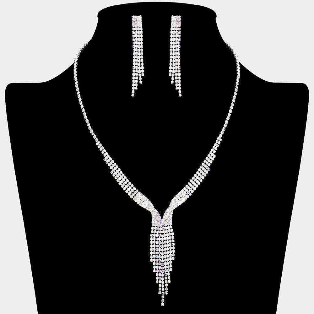 Silver Fringe Necklace Rhinestone Paved - Jewelry Store by Erik Rayo