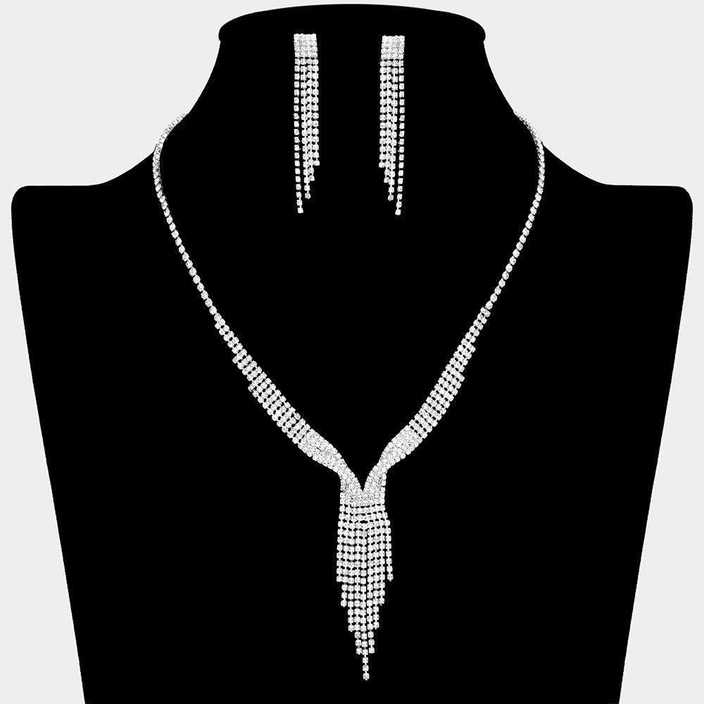 Silver Fringe Necklace Rhinestone Paved - Jewelry Store by Erik Rayo