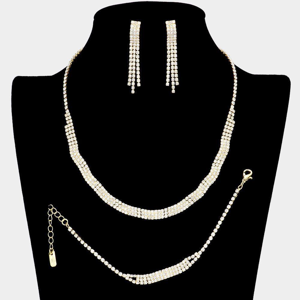 Gold Wavy Rhinestone Necklace Jewelry Set - Jewelry Store by Erik Rayo
