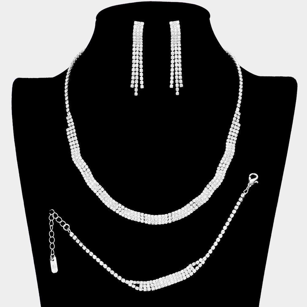 Silver Wavy Rhinestone Necklace Jewelry Set - Jewelry Store by Erik Rayo
