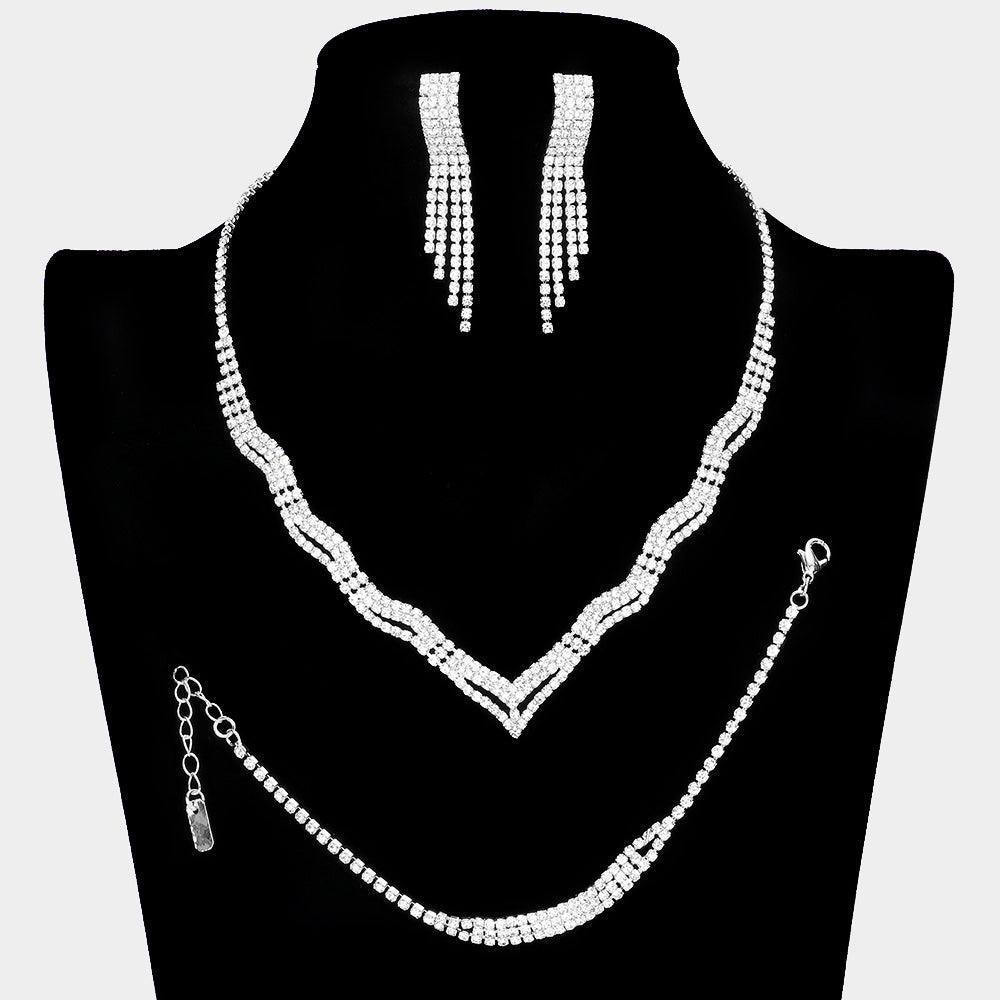 Silver Wavy Rhinestone Necklace Jewelry Set - Jewelry Store by Erik Rayo
