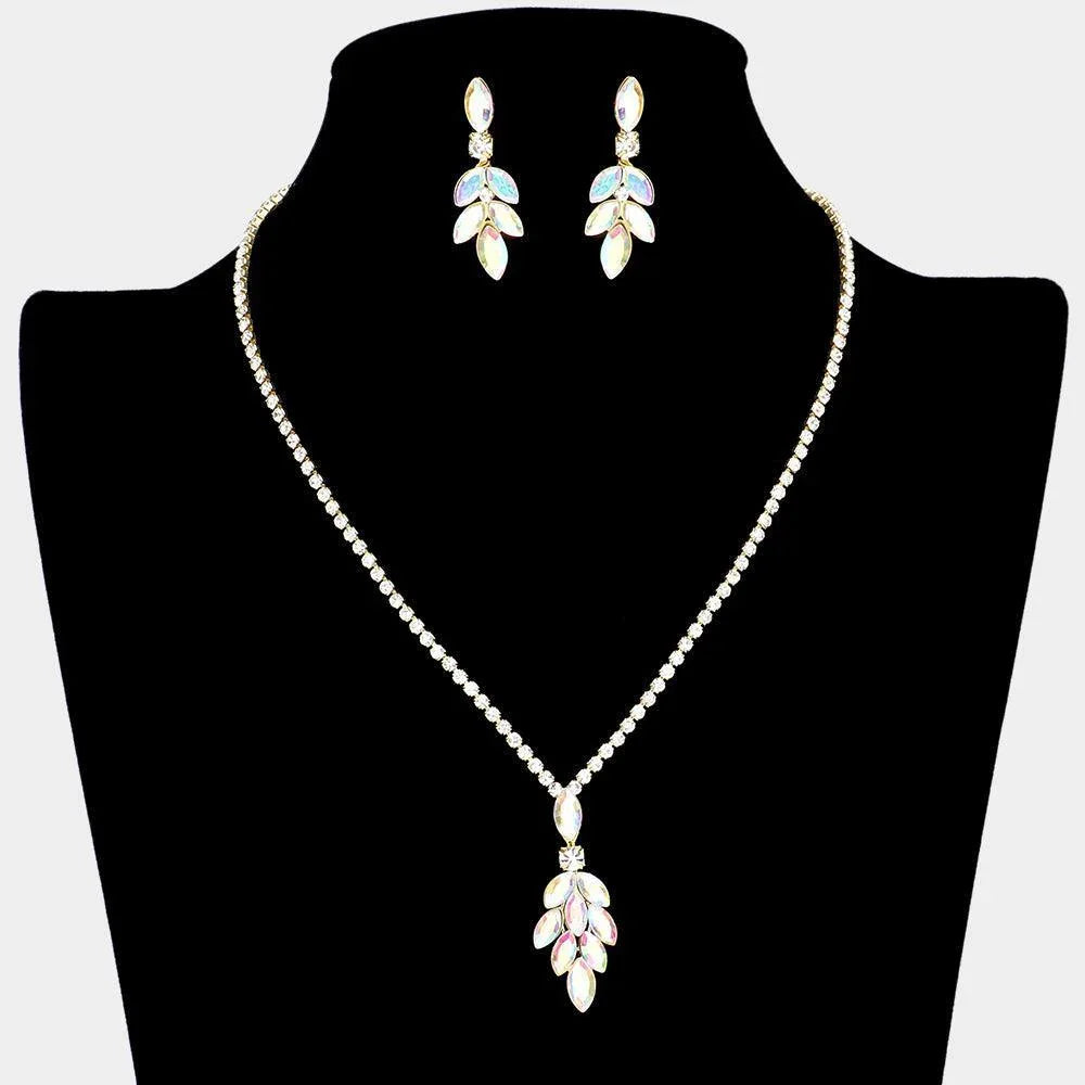 Gold Marquise Stone Cluster Pendant Rhinestone Necklace - Jewelry Store by Erik Rayo