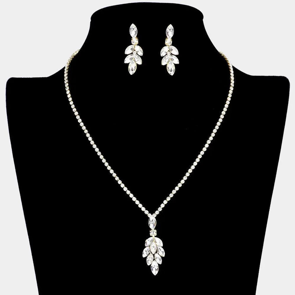 Gold Marquise Stone Cluster Pendant Rhinestone Necklace - Jewelry Store by Erik Rayo