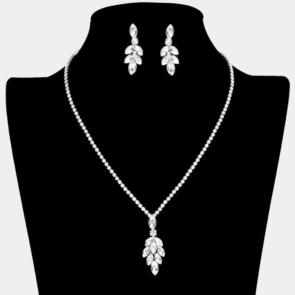 Silver Marquise Stone Cluster Pendant Rhinestone Necklace - Jewelry Store by Erik Rayo