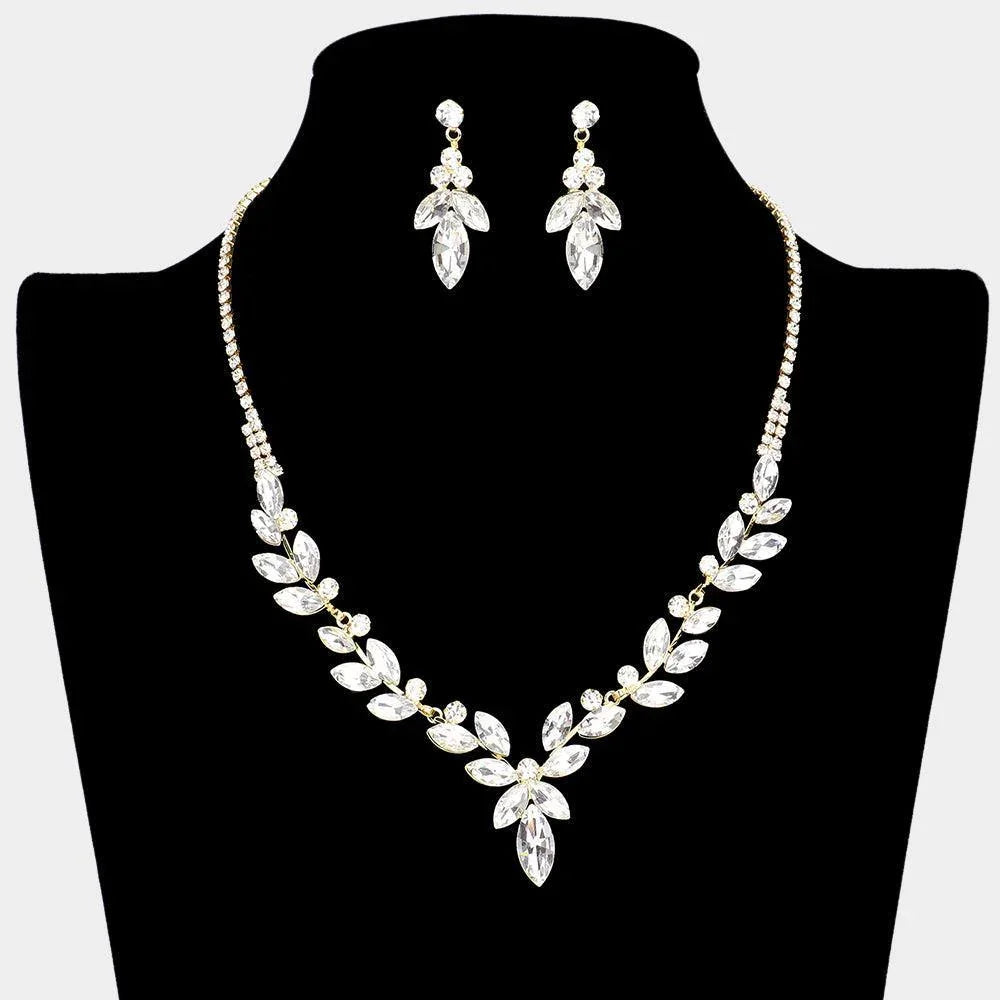 Gold Marquise Round Stone Custer Rhinestone Necklace - Jewelry Store by Erik Rayo