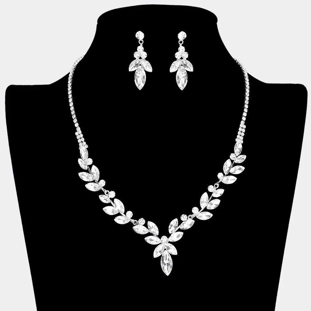 Silver Marquise Round Stone Custer Rhinestone Necklace - Jewelry Store by Erik Rayo