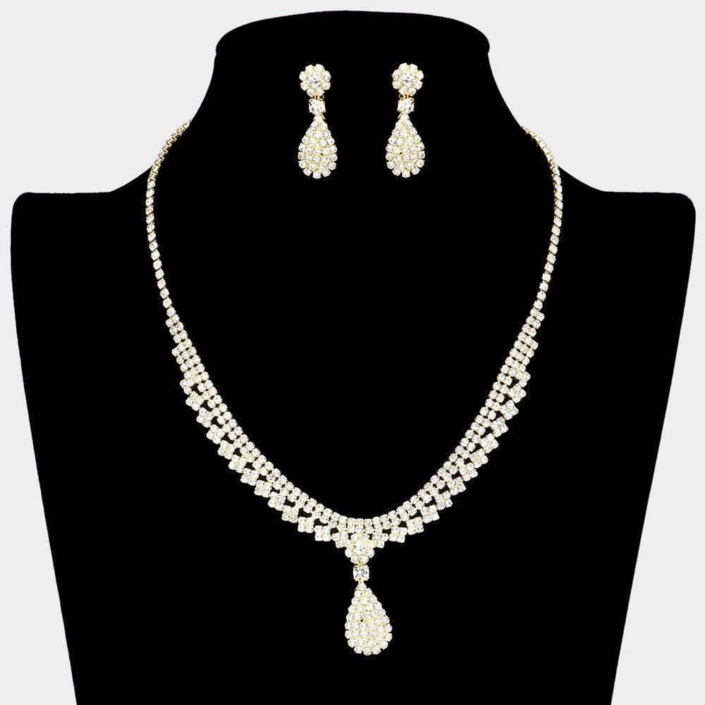 Gold Teardrop Accented Necklace Rhinestone Paved - Jewelry Store by Erik Rayo