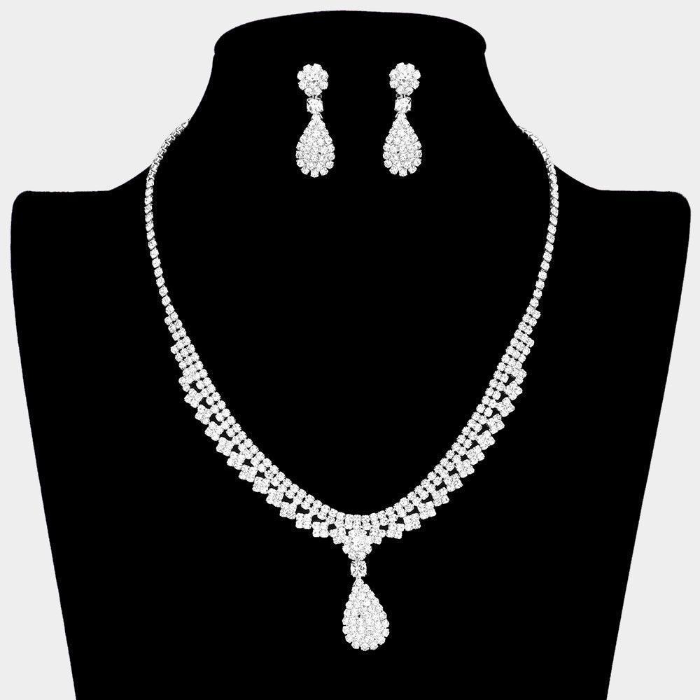 Silver Teardrop Accented Necklace Rhinestone Paved - Jewelry Store by Erik Rayo