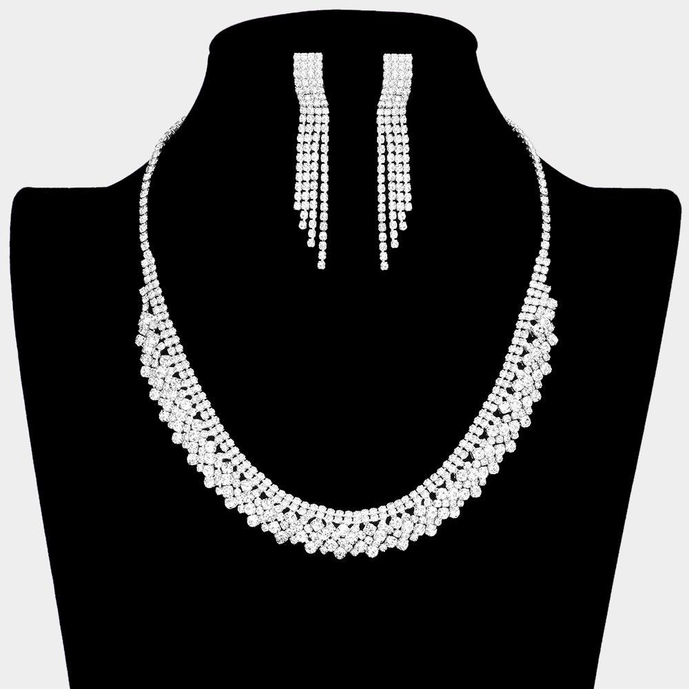 Silver Necklace Rhinestone Paved