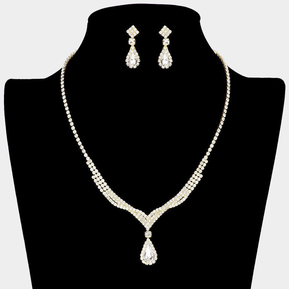 Gold Teardrop Stone Necklace Rhinestone Paved - Jewelry Store by Erik Rayo