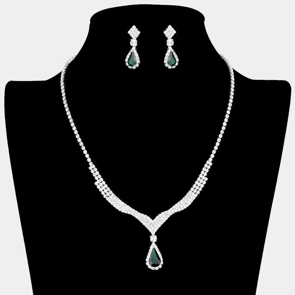 Silver Teardrop Stone Necklace Rhinestone Paved - Jewelry Store by Erik Rayo