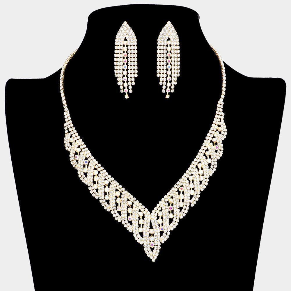 Gold V Shaped Necklace Rhinestone Paved - Jewelry Store by Erik Rayo