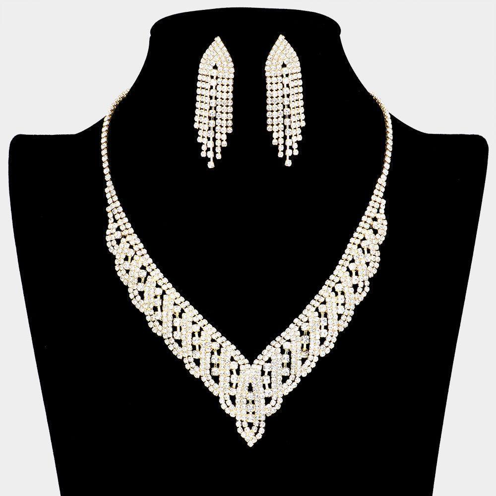 Gold V Shaped Necklace Rhinestone Paved - Jewelry Store by Erik Rayo