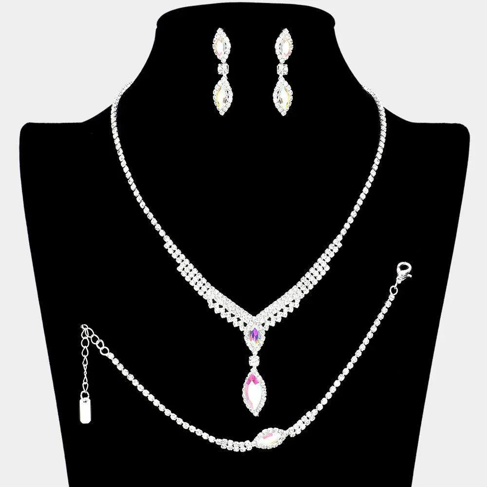 Silver Marquise Stone Pointed Necklace Rhinestone Paved - Jewelry Store by Erik Rayo