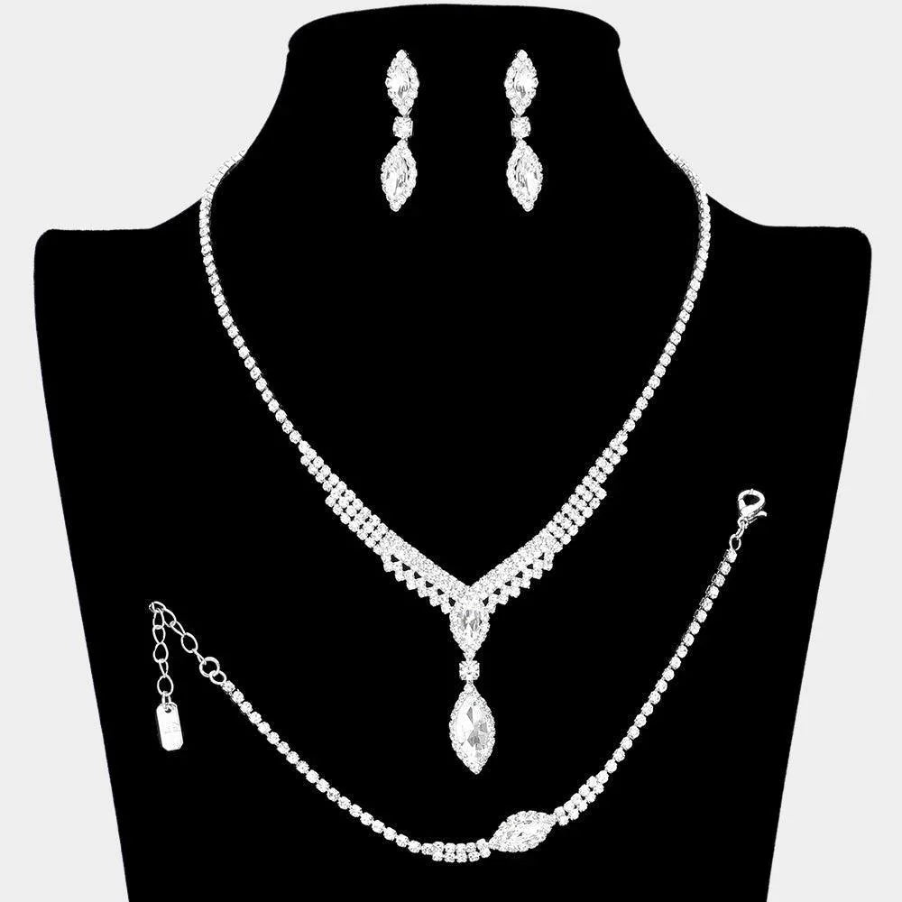 Silver Marquise Stone Pointed Necklace Rhinestone Paved - Jewelry Store by Erik Rayo