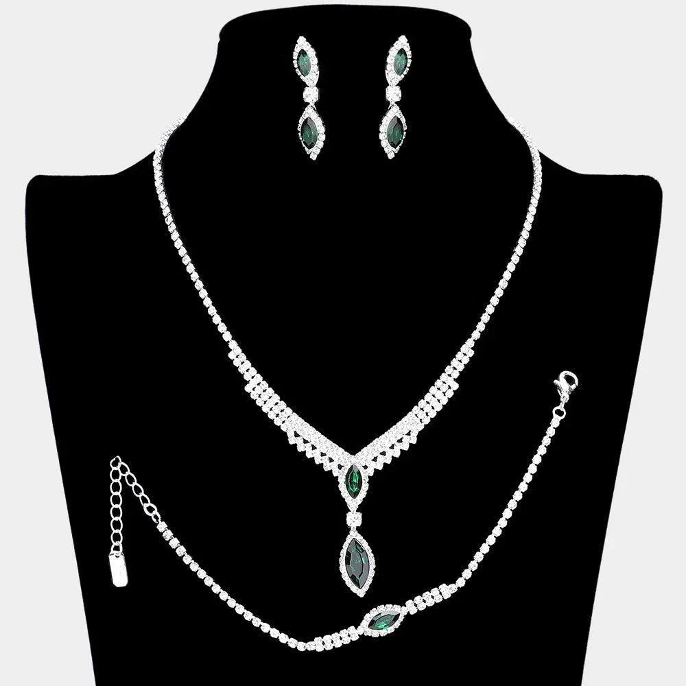 Silver Marquise Stone Pointed Necklace Rhinestone Paved - Jewelry Store by Erik Rayo