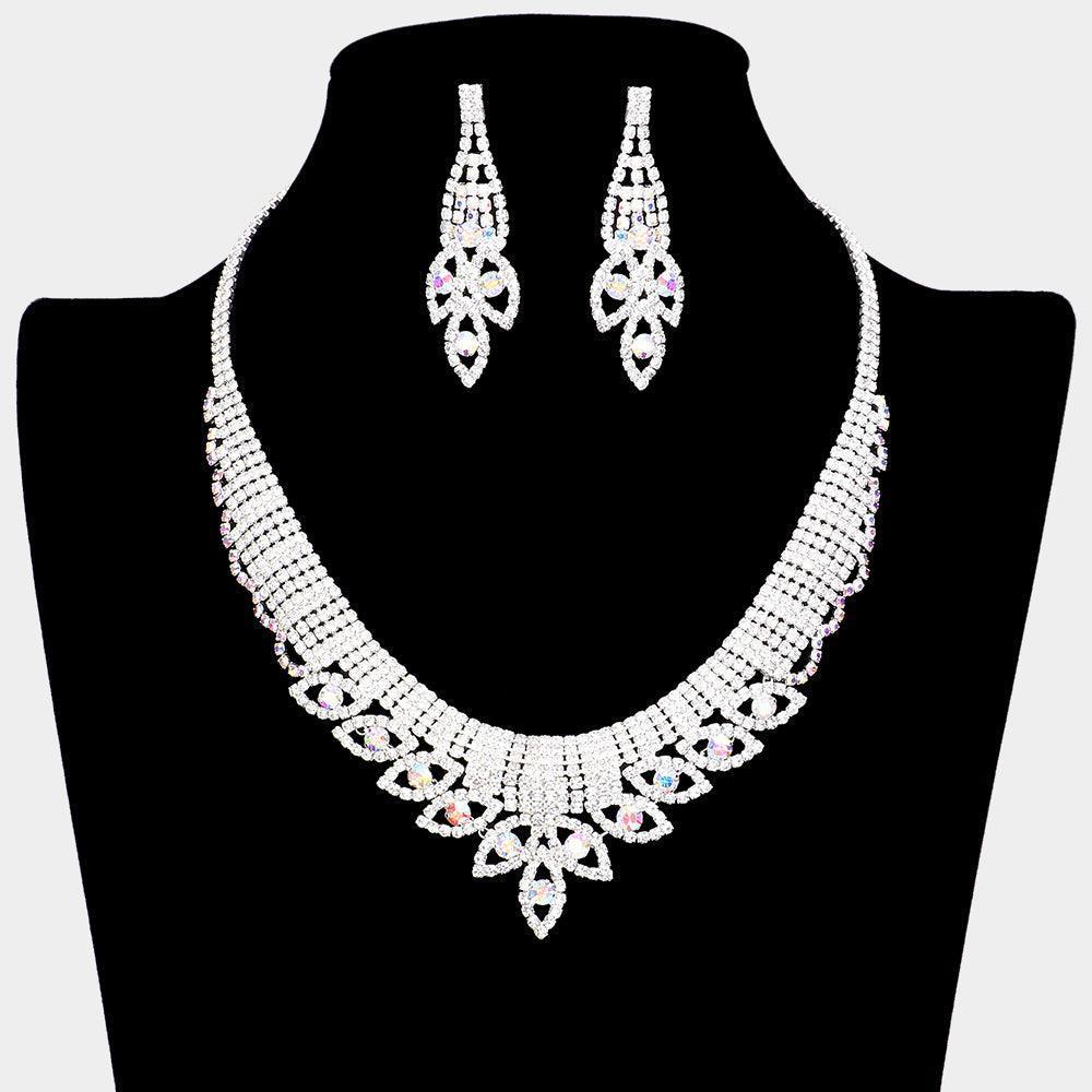 Silver Round Stone Marquise Accented Collar Necklace Rhinestone Paved - Jewelry Store by Erik Rayo