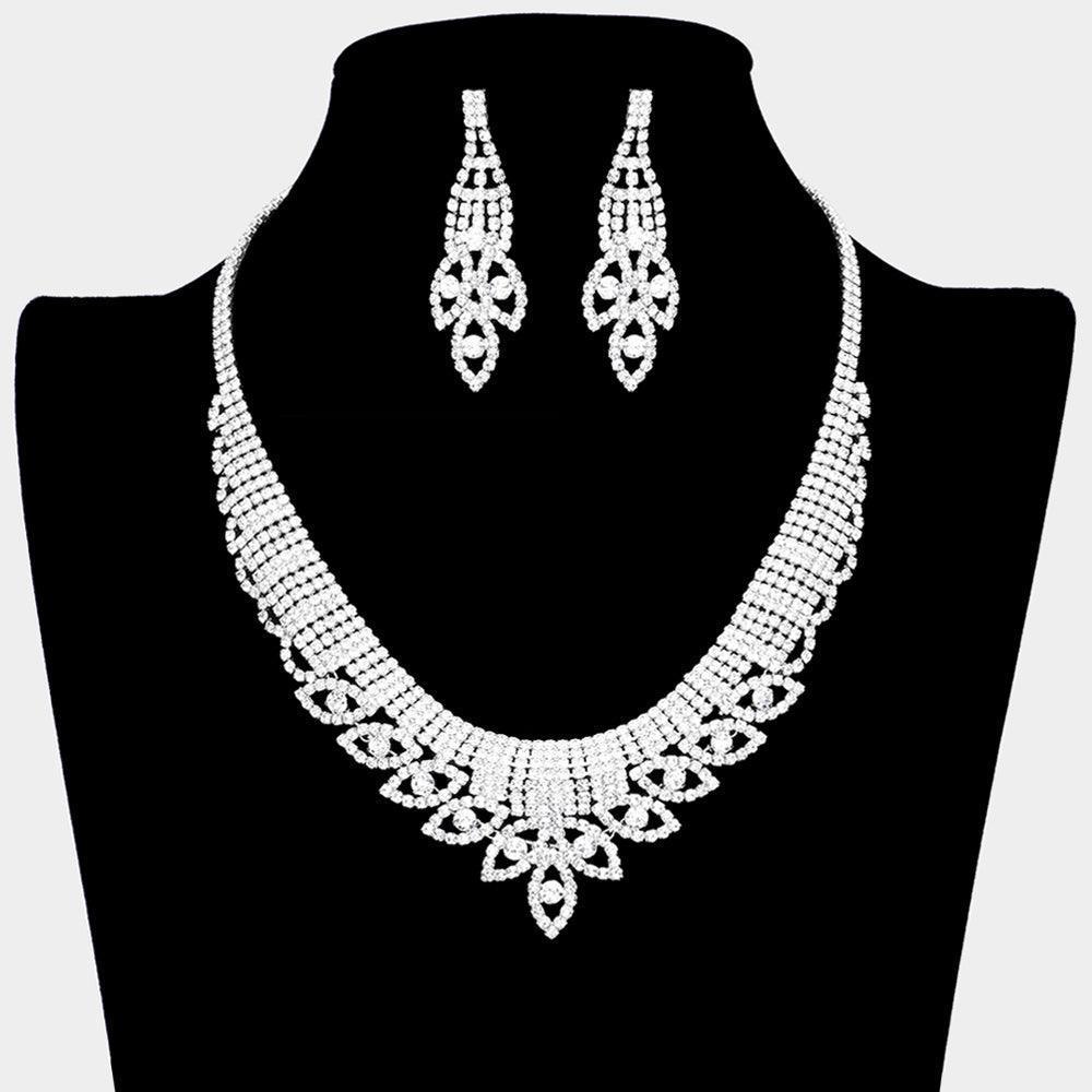 Silver Round Stone Marquise Accented Collar Necklace Rhinestone Paved - Jewelry Store by Erik Rayo
