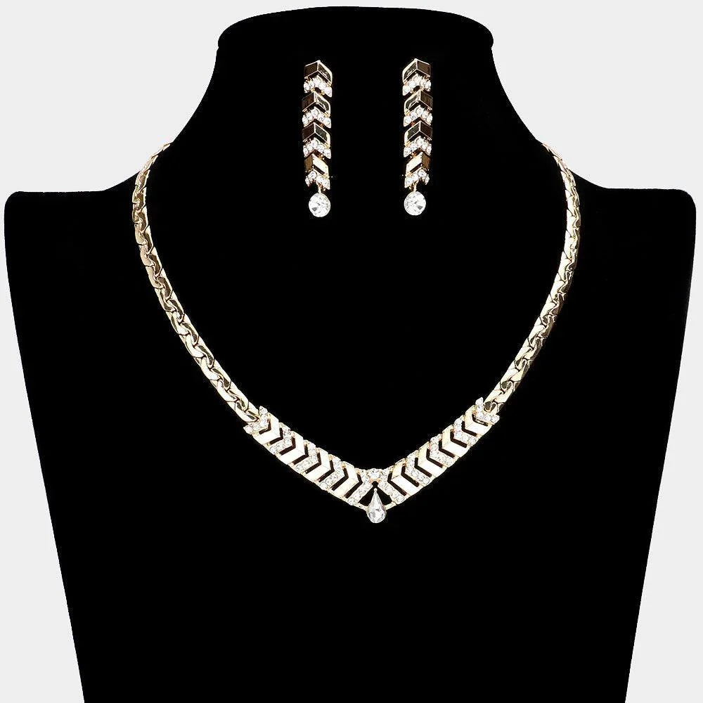 Gold V Shaped Necklace Rhinestone Paved - Jewelry Store by Erik Rayo
