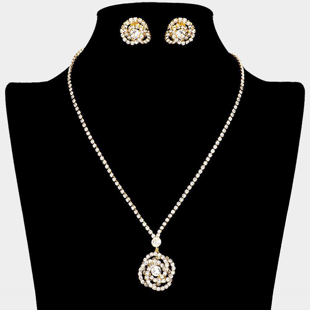 Gold Rose Pendant Necklace Rhinestone Paved - Jewelry Store by Erik Rayo