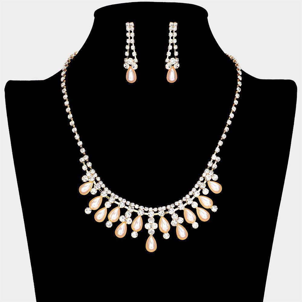 Cream Teardrop Pearl Necklace Rhinestone Paved - Jewelry Store by Erik Rayo