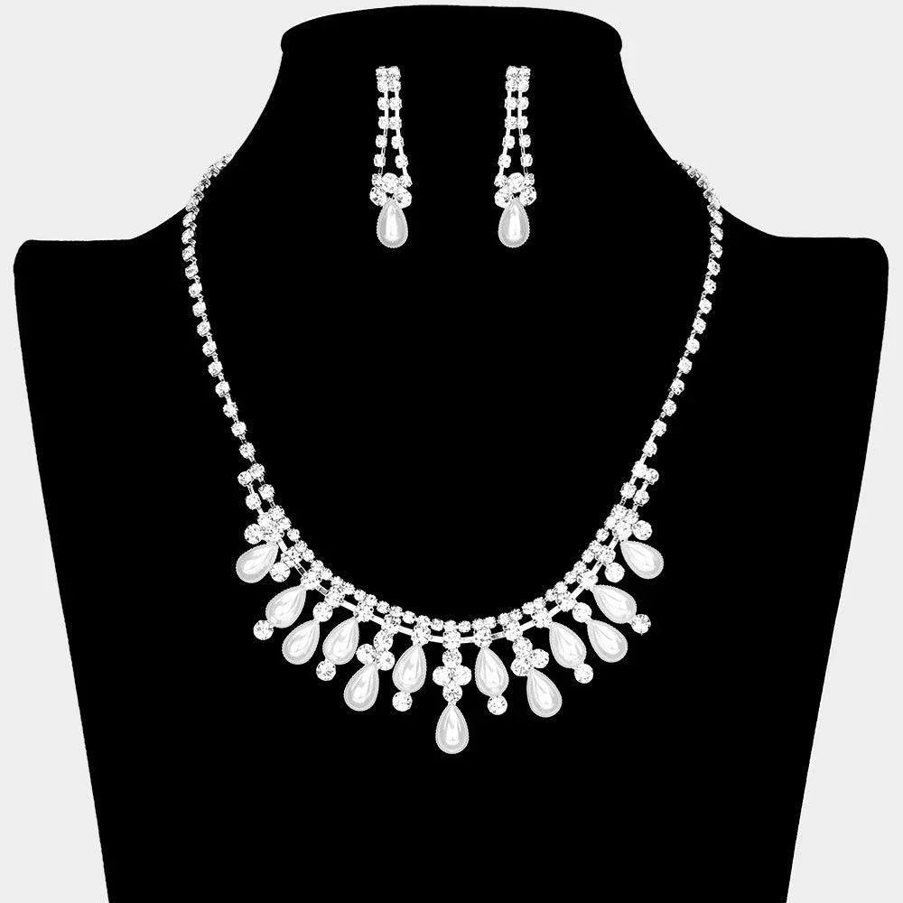White Teardrop Pearl Necklace Rhinestone Paved - Jewelry Store by Erik Rayo