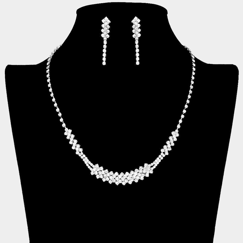 Silver Necklace Rhinestone Paved