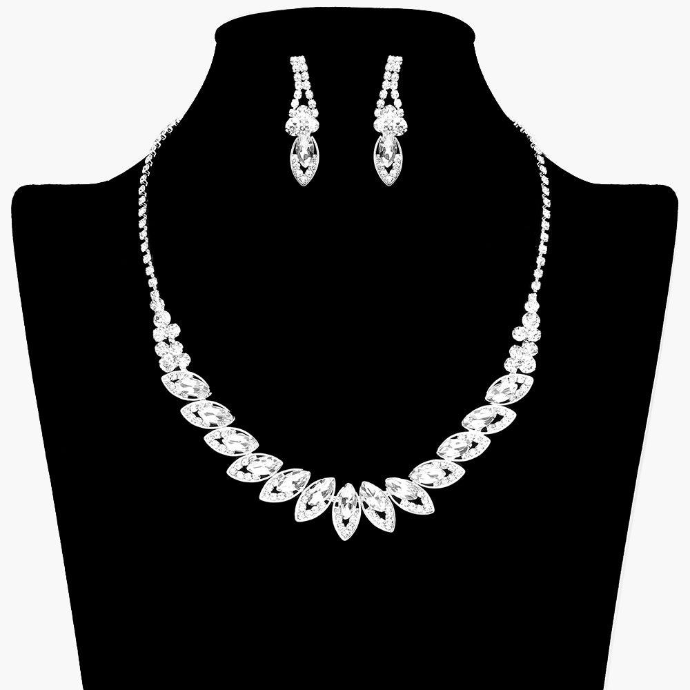 Silver Marquise Stone Pointed Necklace Rhinestone Paved