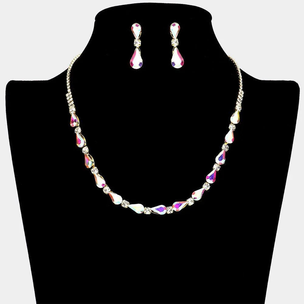 Gold Teardrop Stone Cluster Necklace Rhinestone Paved - Jewelry Store by Erik Rayo