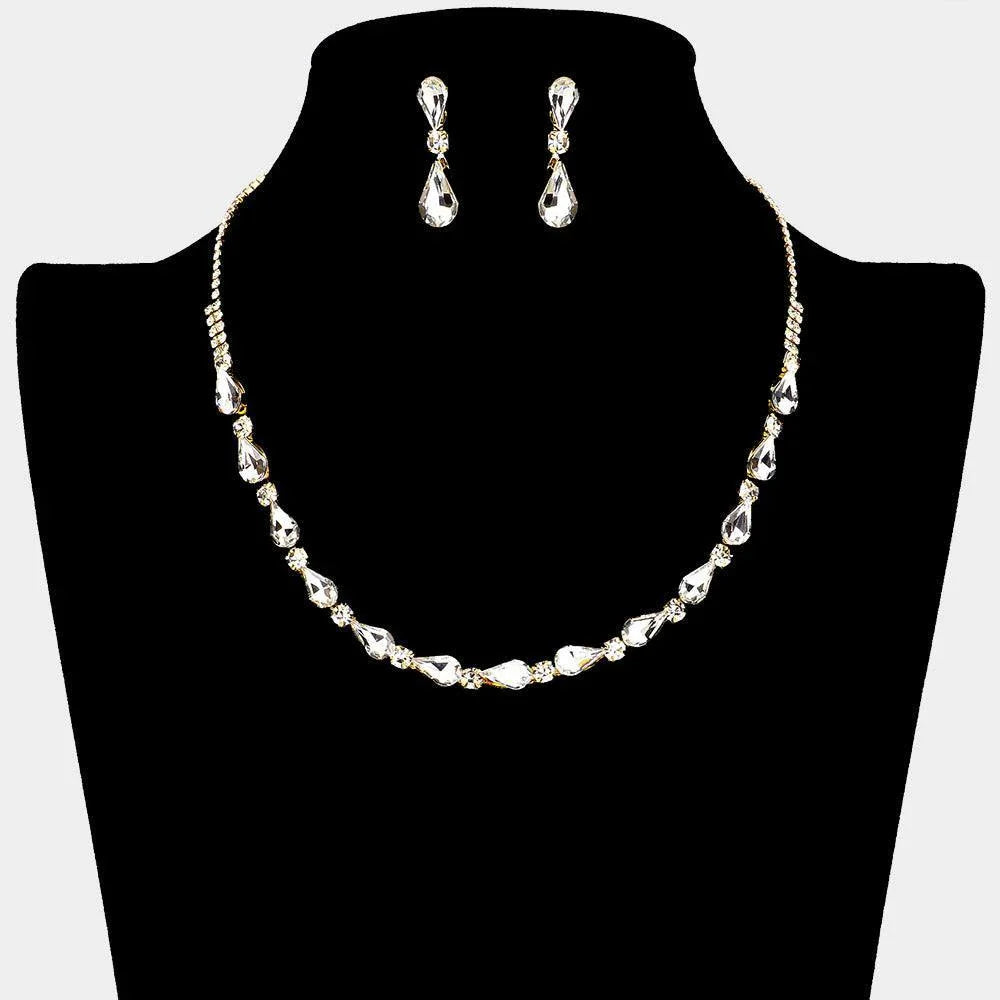 Gold Teardrop Stone Cluster Necklace Rhinestone Paved - Jewelry Store by Erik Rayo