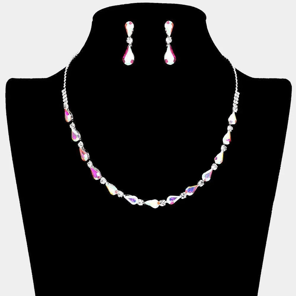 Silver Teardrop Stone Cluster Necklace Rhinestone Paved - Jewelry Store by Erik Rayo