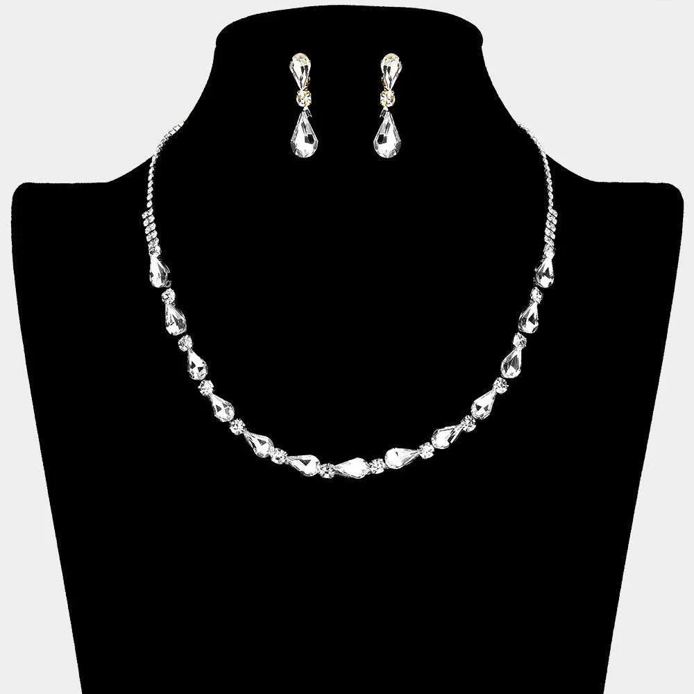 Silver Teardrop Stone Cluster Necklace Rhinestone Paved - Jewelry Store by Erik Rayo