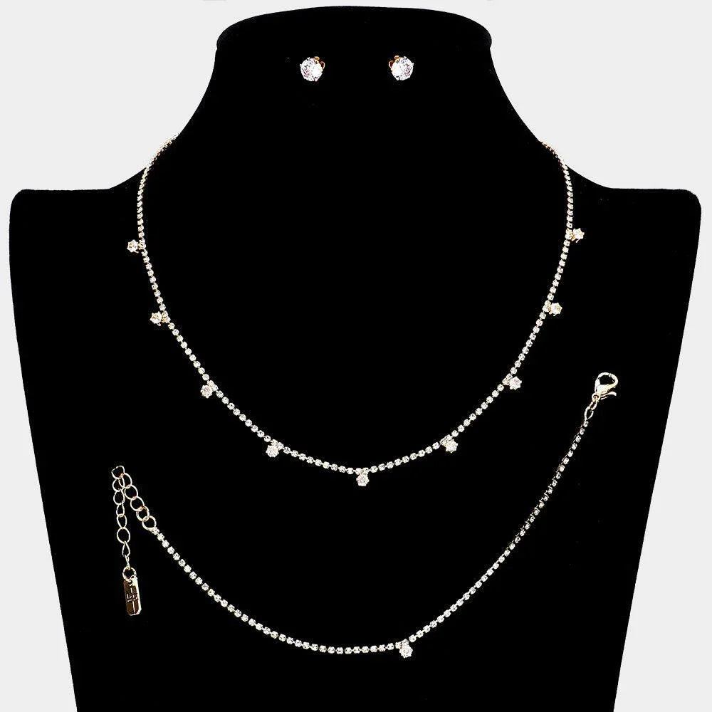 Gold Round CZ Stone Station Necklace Jewelry Set Rhinestone Paved - Jewelry Store by Erik Rayo