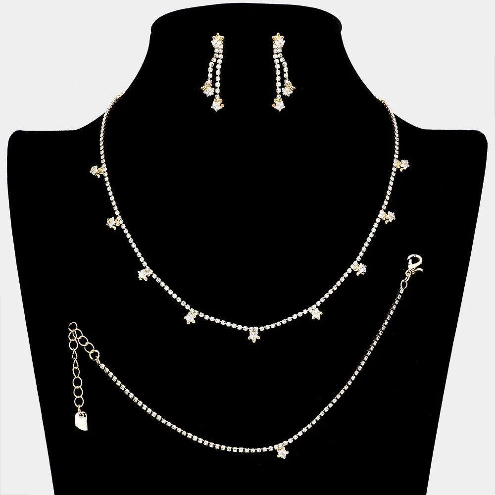 Gold Star CZ Stone Station Necklace Jewelry Set Rhinestone Paved - Jewelry Store by Erik Rayo